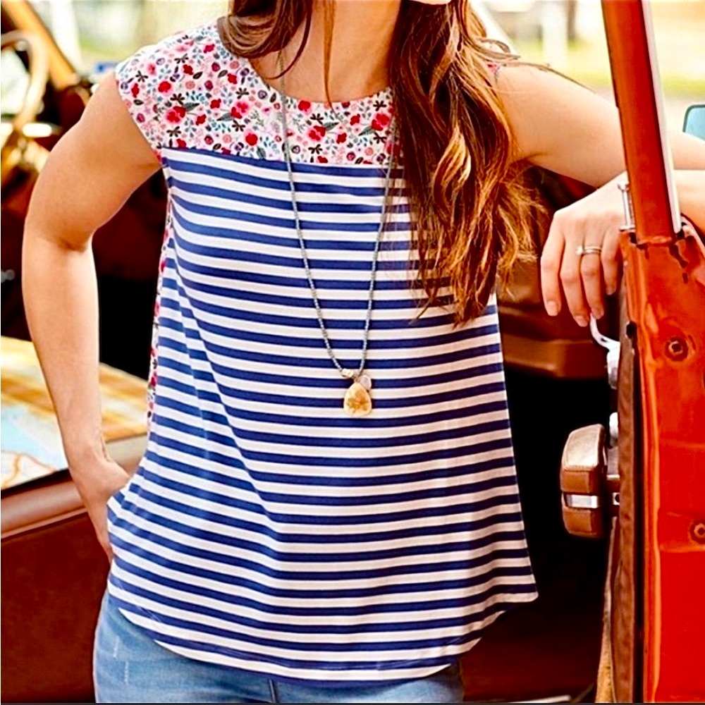 🌺Matilda Jane “State Lines” {Camp MJC collection} Floral Stripe Top, Medium